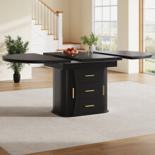 (Black) Extendable Dining Table, Round to Oval Table with 3-Tier Storage, 118-158cm,seats up to 6 people