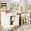 (White) Kitchen Island with Extendable Dining Table, Wine Rack, LED and Storage Cabinet 8
