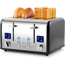 Toaster 4 Slices, Cusimax Stainless Steel Toaster with Ultra-Clear LED Display & 4 Extra-Wide Slots, Defrost