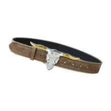 Punk-Cowboy-Gürtel aus PU-Leder mit Metallschnallen,-braun