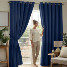 (90x90in-Wide Window Curtains, Navy Blue) Thermal Insulated Blackout Eyelet Curtains-Thick Ready Made Windows Drapes