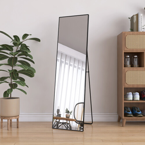 (140 x 40 cm, Black) Full-length mirror, floor-length rectangular mirror, aluminum alloy frame 2