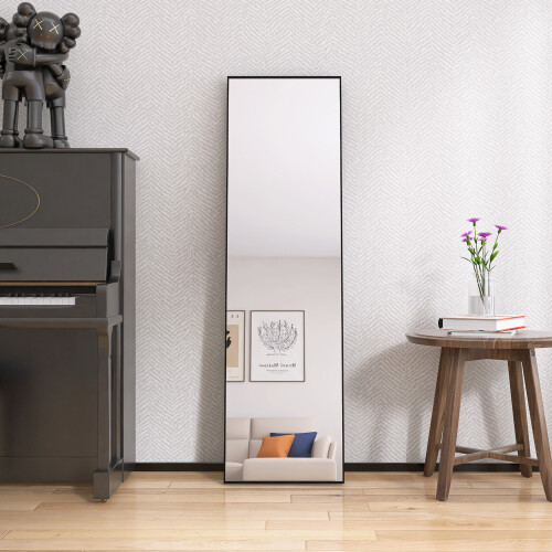 (140 x 40 cm, Black) Full-length mirror, floor-length rectangular mirror, aluminum alloy frame 1