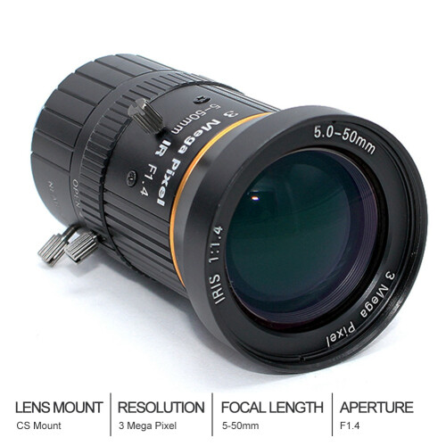 Lente Zoom C-Mount de 1 / 2,5 Polegadas 3MP 5-50Mm para Câmera IMX477 Raspberry Pi HQ, com Adaptador C-CS