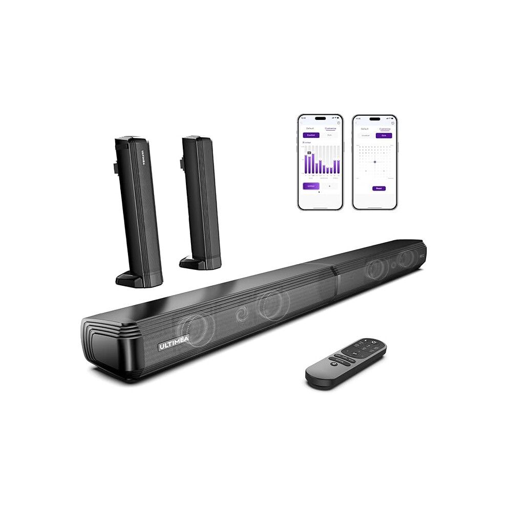 Ultimea 2.2Ch Sound Bars For Tv, Peak Power 100W, App, 2-In-1 Detachable Bluetooth 5.3 Soundbar, Bassmx, 3 Eq Modes, Voicemx For Clear Dialog 000447765777