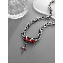 (Ruby) Collana da uomo in acciaio al titanio con pietre preziose nere, stile minimalista hip-hop, ideale per maglioni.