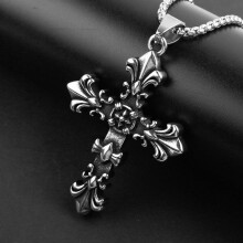 (60cm) Collana da uomo alla moda con ciondolo a croce in acciaio inossidabile