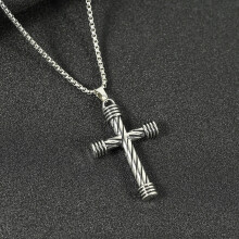 (Cylindrical) Collana con croce in acciaio al titanio, catena per maglione hip-hop per uomo e donna