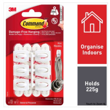 3M Command 6 Pack Mini Clear Self Adhesive Strips Hooks Damage Free Hold 225g
