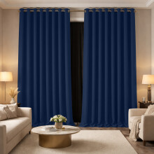 (90x72in-Bedroom Long Curtains, Navy Blue) Thermal Insulated Blackout Eyelet Curtains-Thick Ready Made Windows Drapes