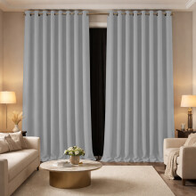 (90x72in-Bedroom Long Curtains, Light Grey) Thermal Insulated Blackout Eyelet Curtains-Thick Ready Made Windows Drapes