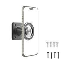 Metal magnetic wall-mounted universal phone holder suitable for kitchens, living rooms, and bedrooms.