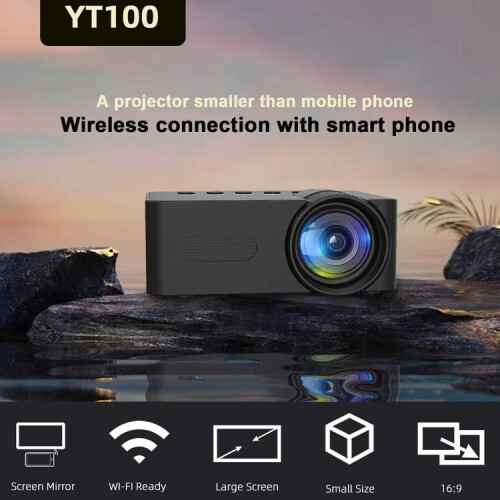 YT100 Suppor 1080P Mini Portable Projector WiFi Wireless Mirroring For IOS Android Smartphone(Black) 1