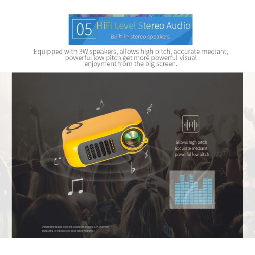 Proiettore mini portatile A2000 da 800 lumen con schermo LCD, supporta 1080P (Colore: Giallo) 2