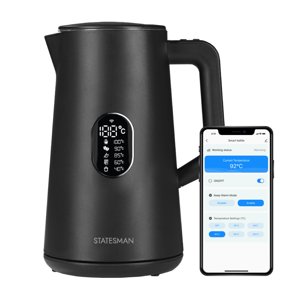 Statesman 1.5L Smart Digital Kettle, 1800W Fast Boil, Temperature Control, Keep Warm, App & Alexa Control, 360° Cordless Base, Boil Dry Protection