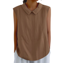 Cotton Linen Shirts for Women Sleeveless Collared-Khaki XXXL