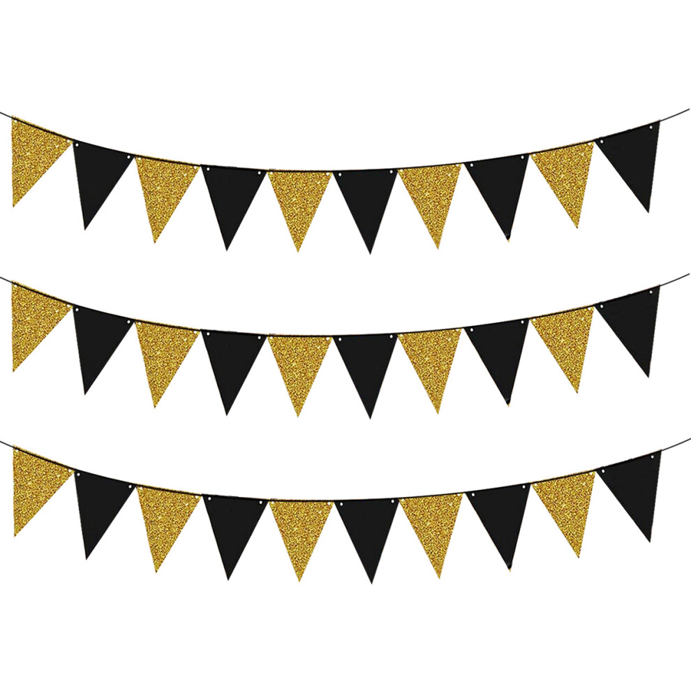Triangle Flag Pennant Banner, Pack Of 3 Pennant Banners For Wedding, Baby Shower, Event & Party Supplies 30Pcs Flags (Triangle Flag - Black 3545974743876