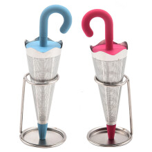 2 pezzi Infusore per tè riutilizzabile a forma di ombrello con vassoio raccogligocce per tazze da tè, mug e teiere, filtro per tè in acciaio