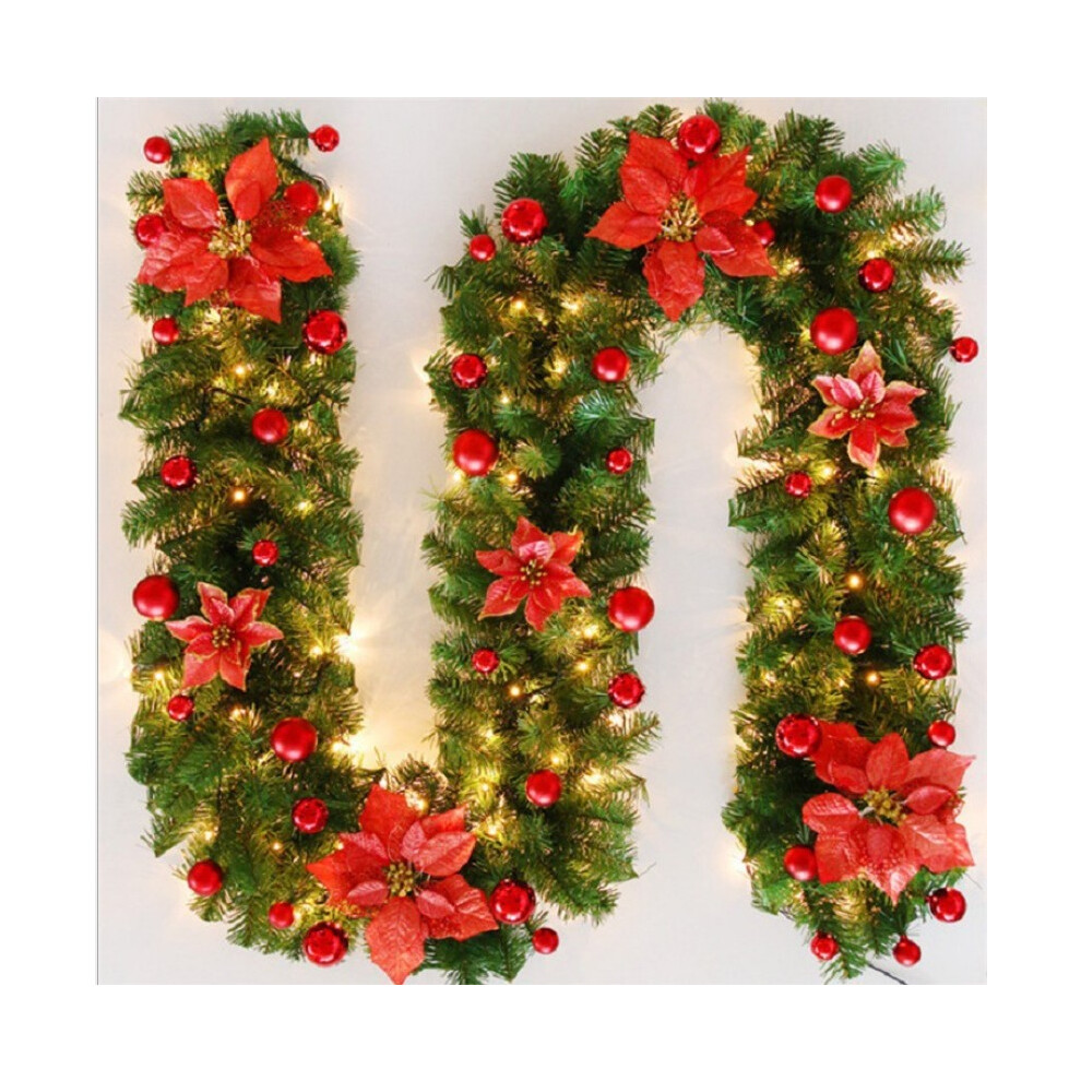 Christmas Wreath With Led Lights, 270Cm Artificial Christmas Garland, Christmas Decoration, Indoor And Outdoor Door Wreath (Red) Red 3545974745726