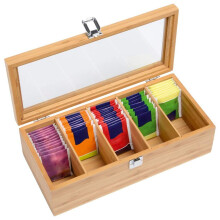 Umweltfreundlicher Tee-Organizer aus Bambus, verstellbare Fächer für Ihre Teesammlung, vielseitige Holzbox mit transparentem Acrylfenster fü