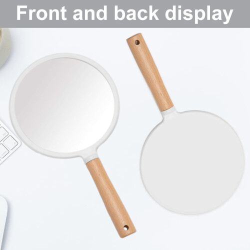 Hand Held Mirror with Handle for Makeup,Small Cute Wood Hand Mirror-circular 2