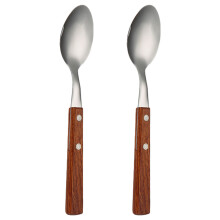 Cutlery Set For Outdoor Adventures, Reinforced Rivets Travel Camping Silverware, Double-tivet Handle Wooden Dinner Knife Fork Spoon Set
