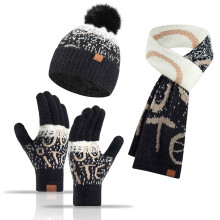 Wintermütze, Halswärmer Schal und Touchscreen-Handschuhe Set für Damen und Herren, 3-in-1 Strickmützen-Set
