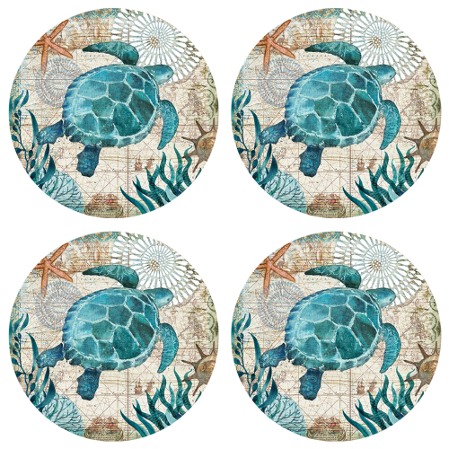 Marble Pattern Coasters - Round Drinks Absorbent Stone Coaster Set with Ceramic Stone and Cork Base