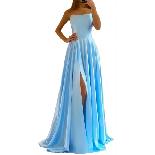 Vestidos de noiva longos e elegantes de cetim, corte A, estilo princesa.
