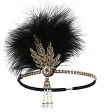 Vintage-Stirnband aus den 1920er Jahren, Glamouröses Haaraccessoire im Stil der Goldenen Zwanziger, Verziert mit einer Pfauenfeder, Haarschm