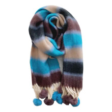 Women's Rainbow Striped Scarf Soft Winter Warm Thick Shawl Gifts with Pom Pom