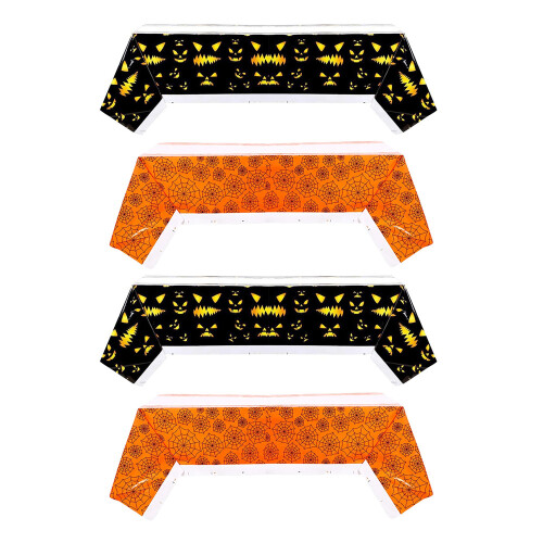 4 Pieces Halloween Plastic Tablecloth Pumpkin Cobweb Spider Pa