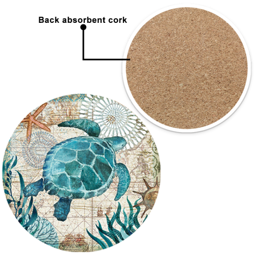 Marble Pattern Coasters - Round Drinks Absorbent Stone Coaster Set with Ceramic Stone and Cork Base 2
