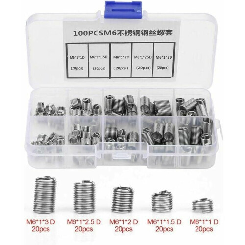 M6 Threaded Insert, 100pcs M6 Insert Threads Stainless Steel Spiral Wire Helical Thread Inserts 1