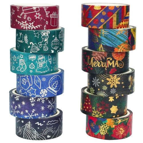 Christmas Masking Tape Assorted Patterns 12 Rolls