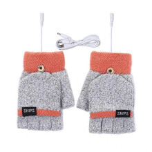 (gris-rose) Gants chauffants tiss??s double face, lavables et rechargeables par USB, adapt??s ?? la saisie de donn??es en int??rieur au bureau.