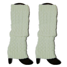 (Blanc) Gu??tres d'hiver chaudes en maille torsad??e pour femmes, couleur unie, chaussettes longues tricot??es au crochet