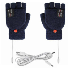 (Bleu marine) Gants chauffants ??lectriques, chauffe-mains thermiques rechargeables par USB, moufles chauffantes