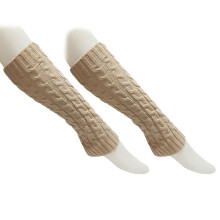 (Beige) Gu??tres d'hiver chaudes en maille torsad??e pour femmes, couleur unie, chaussettes longues tricot??es au crochet