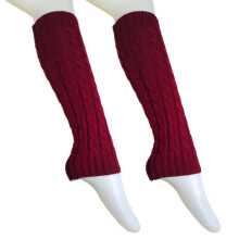 (Rouge vin) Gu??tres d'hiver chaudes en maille torsad??e pour femmes, couleur unie, chaussettes longues tricot??es au crochet