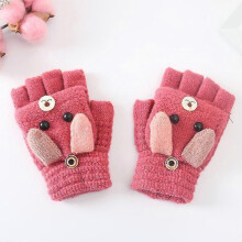 (Rose) Gants d'hiver chauds et convertibles pour enfants, motif chien mignon, avec moufles int??gr??es.