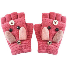 (Rouge) Gants d'hiver chauds et convertibles pour enfants, motif chien mignon, avec moufles int??gr??es.