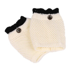 (Blanc) Gu??tres en grosse maille crochet pour femmes, revers de bottes ?? boutons volant??s de couleur contrast??e, couleur caf??