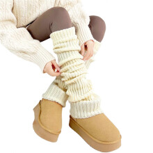 (Beige) Gu??tres d'hiver chaudes en maille c?tel??e pour femmes et filles, chaussettes montantes style Harajuku, bleu lait