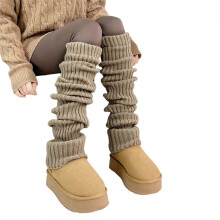 (lin) Gu??tres d'hiver chaudes en maille c?tel??e pour femmes et filles, chaussettes montantes style Harajuku, bleu lait