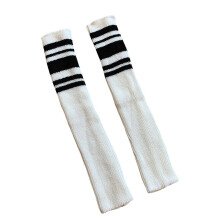 (Blanc) Gu??tres ray??es pour femmes et filles, style Lolita, chaussettes longues en maille, style gothique Harajuku, bas montants en lin marron