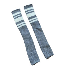 (Gris) Gu??tres ray??es pour femmes et filles, style Lolita, chaussettes longues en maille, style gothique Harajuku, bas montants en lin marron