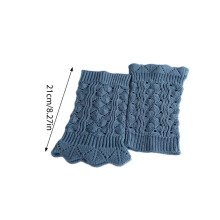 (Noir) Gu??tres courtes d'hiver pour femmes, ajour??es, en maille crochet ondul??e, revers de bottes gris clair