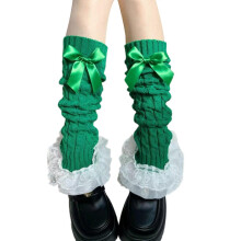 (Vert) Gu??tres en maille torsad??e, chaussettes sans pieds orn??es de n?uds, gu??tres en dentelle ?? volants superpos??es pour femmes, bas rose rouge