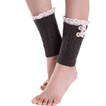(Gris fonc??) Gu??tres courtes en maille torsad??e pour femme, avec bordure en dentelle et double bouton, gris clair